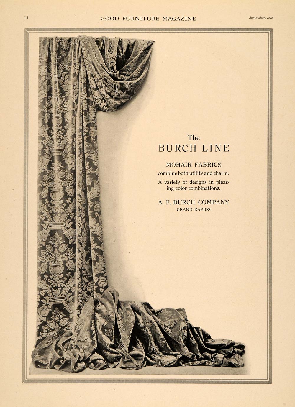 1919 Ad A. F. Burch Line Mohair Fabrics Grand Rapids - ORIGINAL ADVERTISING GF2