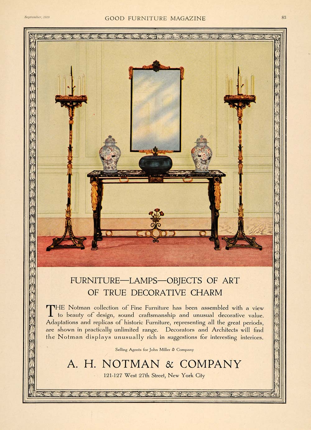 1919 Ad A. H. Notman Furniture Lamps Art Objects Decor - ORIGINAL GF2