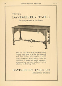 1918 Ad Davis-Birely Table No 454 Furniture Shelbyville - ORIGINAL GF2