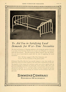 1918 Ad Simmons Kenosha Metal Bed Frames World War I - ORIGINAL ADVERTISING GF2