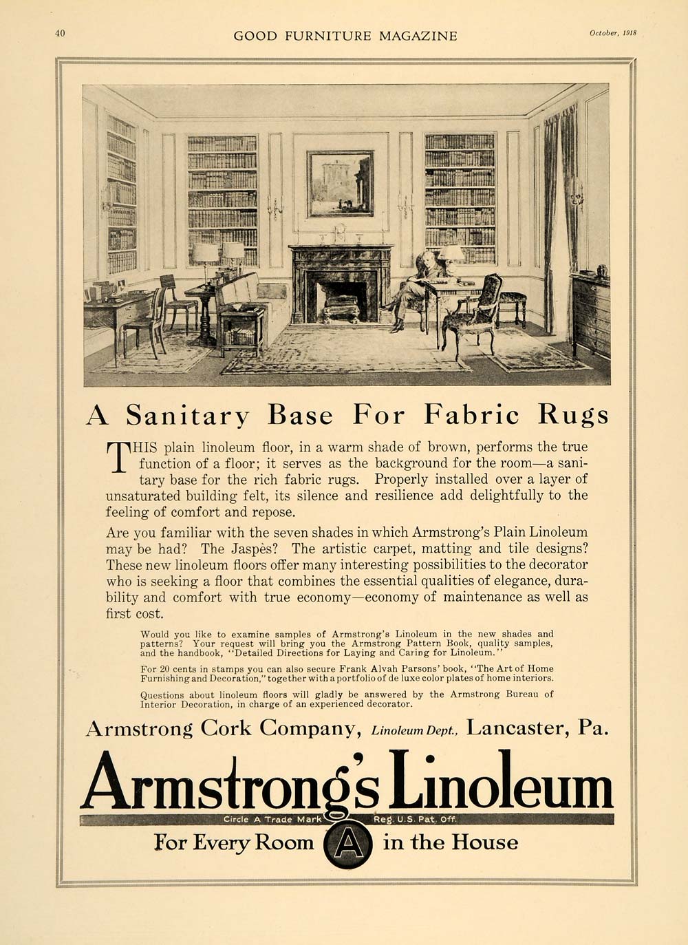 1918 Ad Armstrong Cork Linoleum Frank Alvah Parsons - ORIGINAL ADVERTISING GF2