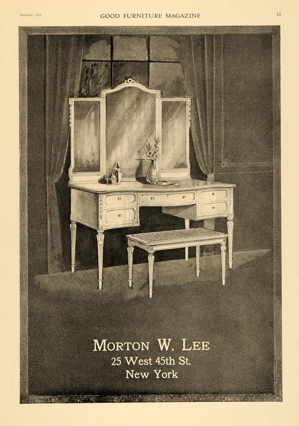 1918 Ad Morton W. Lee Dresser Table Bedroom New York - ORIGINAL ADVERTISING GF2