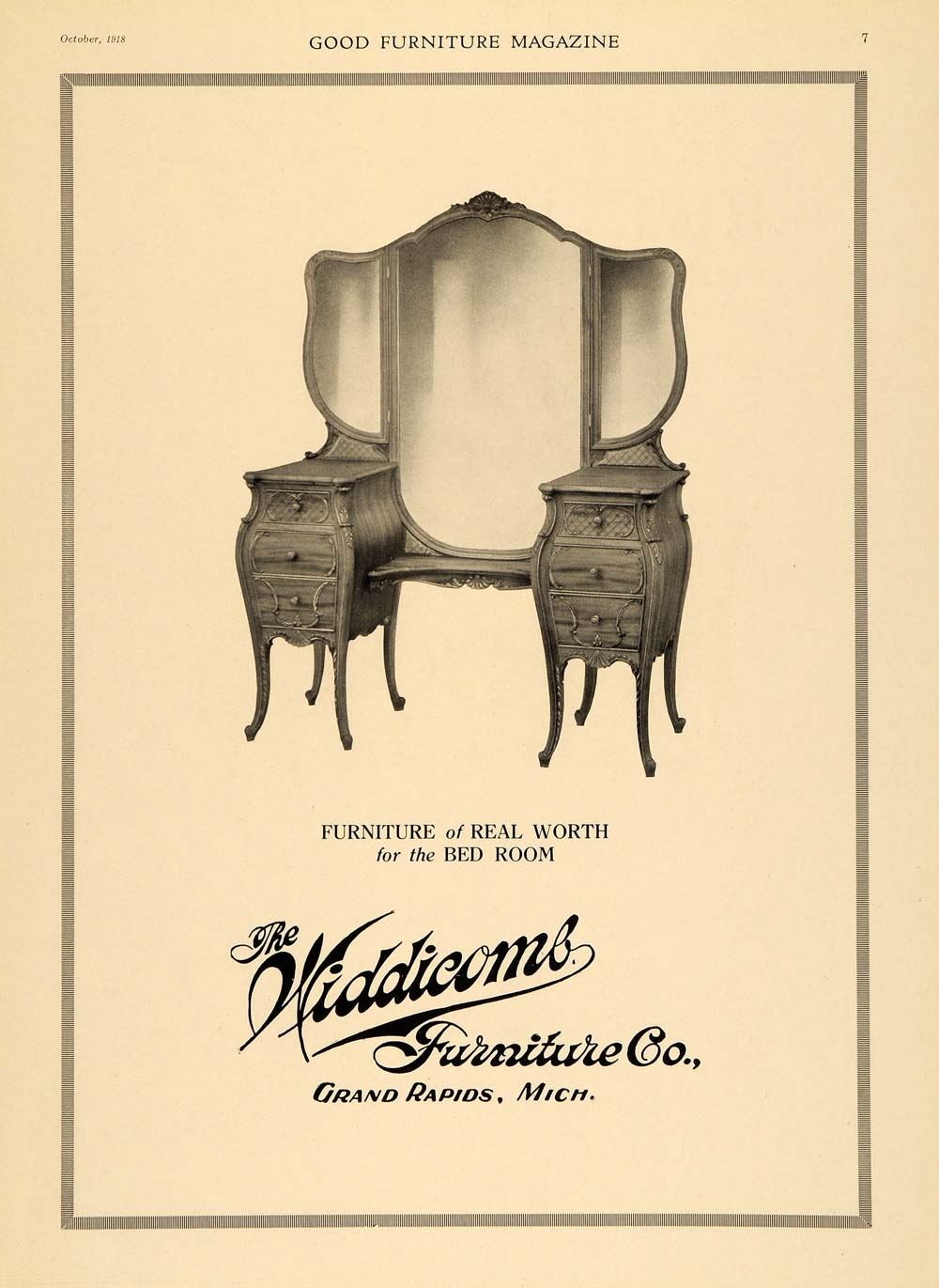 1918 Ad Widdicomb Furniture Bedroom Dresser Michigan - ORIGINAL ADVERTISING GF2