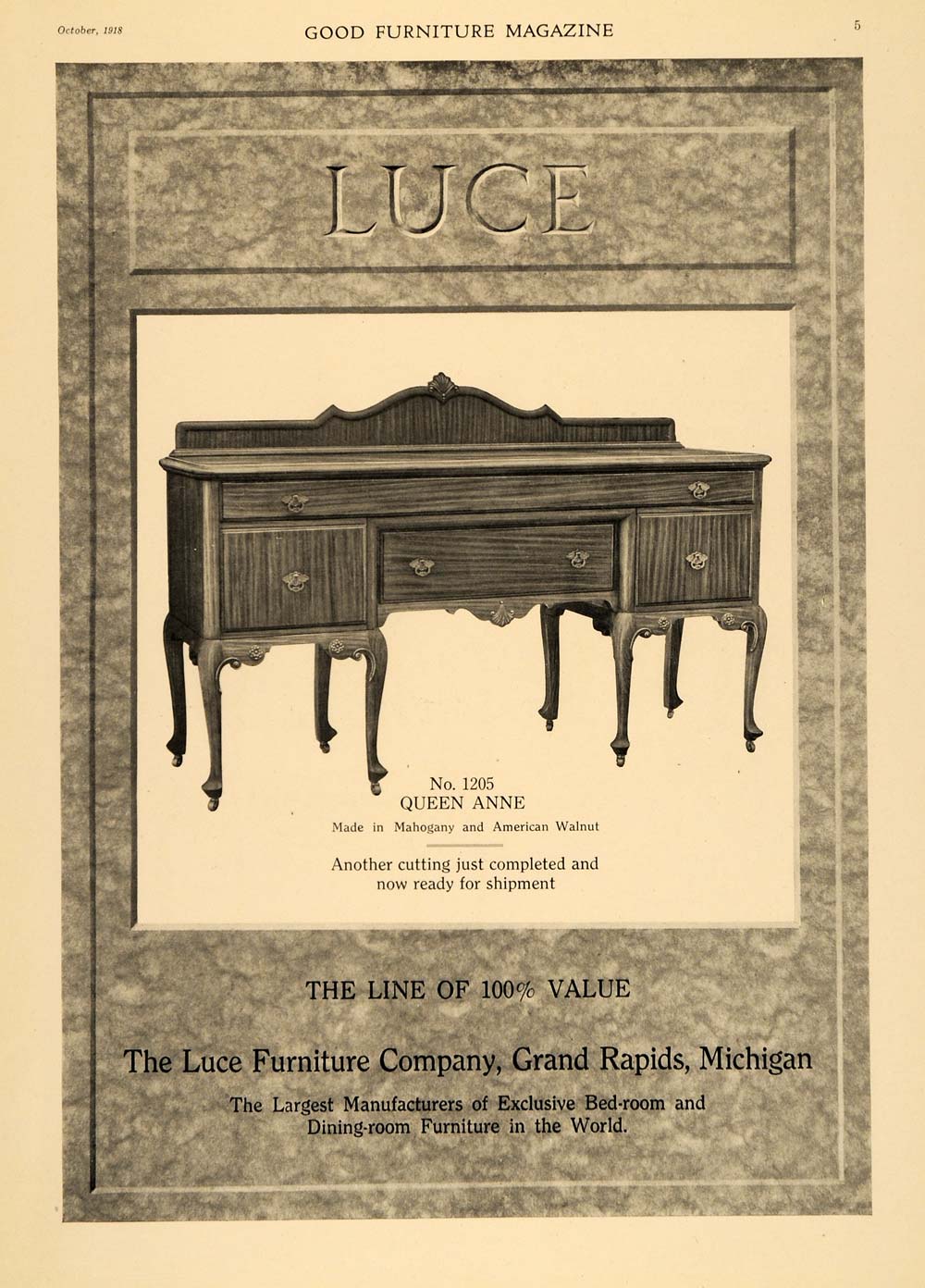 1918 Ad Luce Furniture Queen Anne Mahogany Settee Table - ORIGINAL GF2
