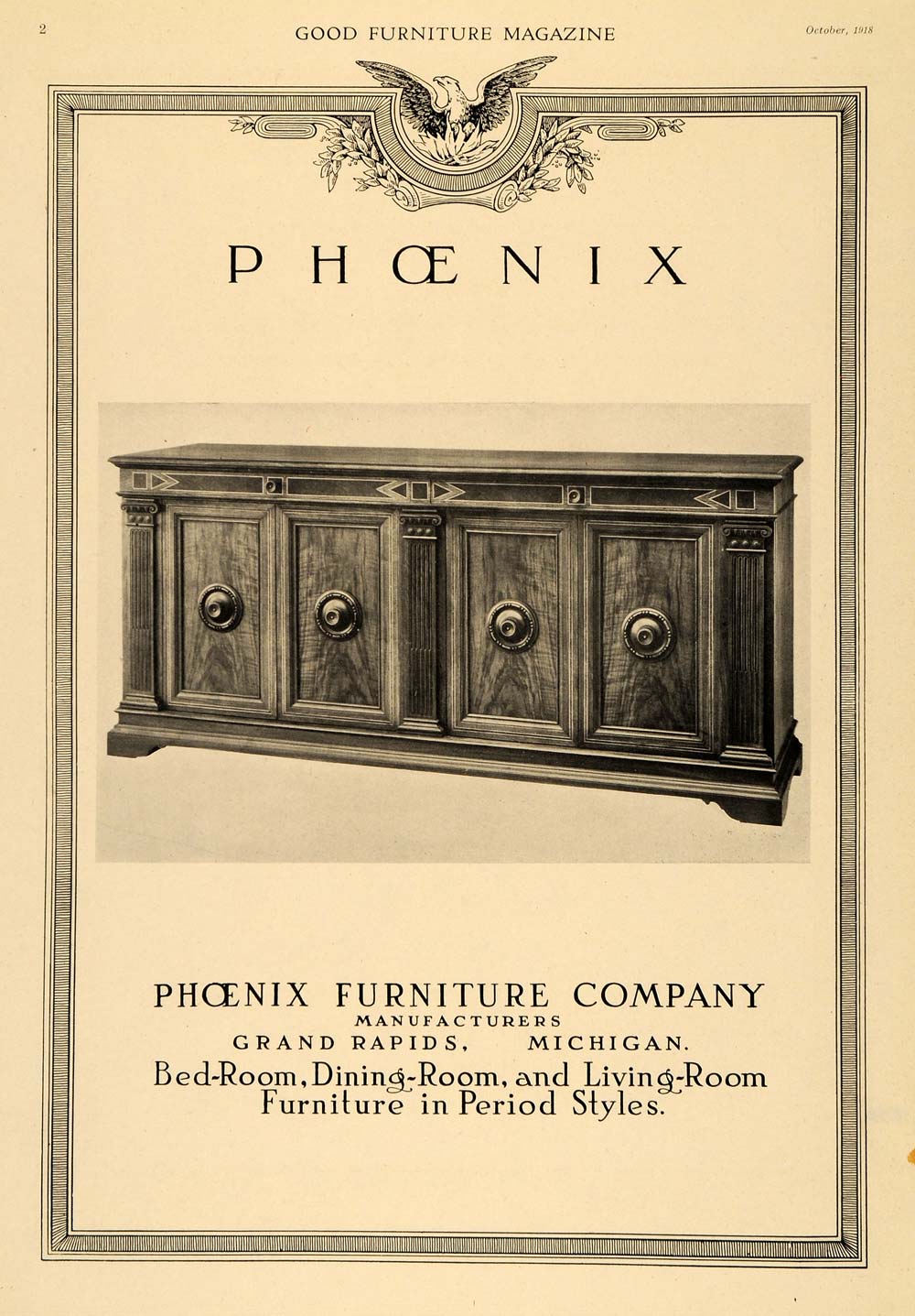 1918 Ad Phoenix Furniture Wooden Hallway Cabinet Period - ORIGINAL GF2