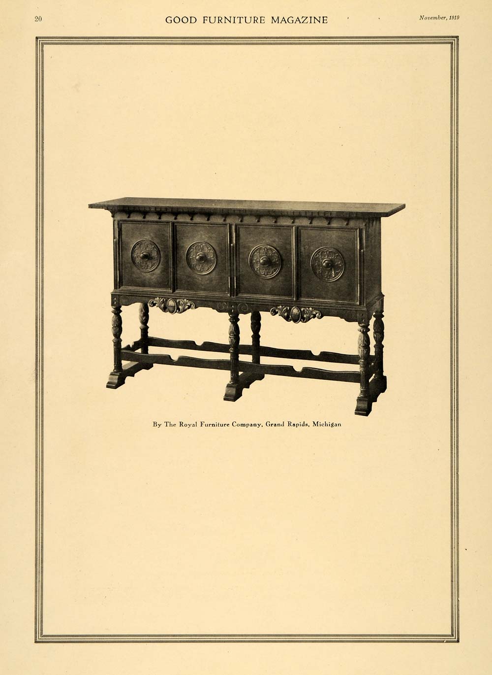 1919 Print Royal Furniture Tall Wooden Hallway Cabinet ORIGINAL HISTORIC GF2