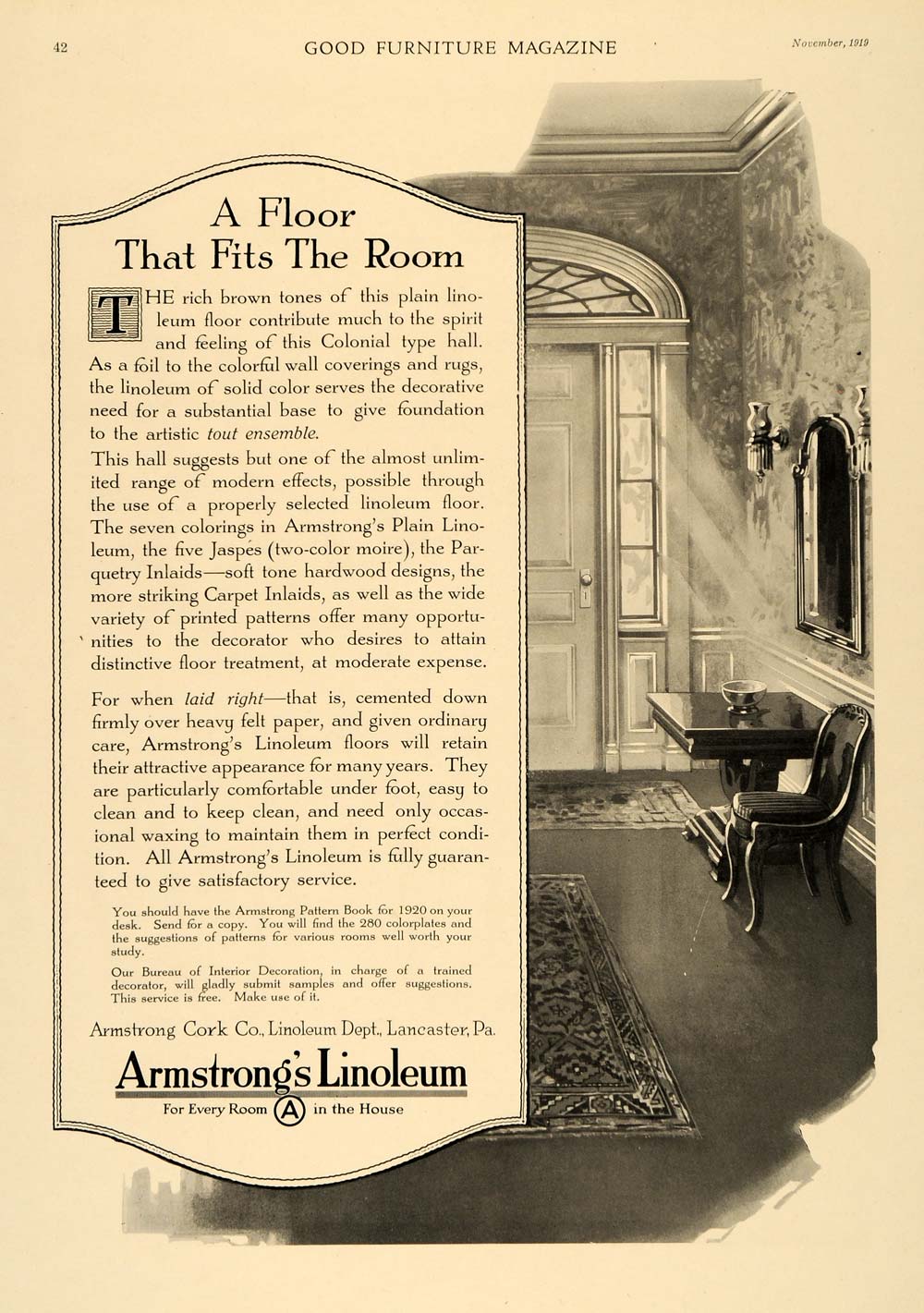 1919 Ad Armstrong Cork Linoleum Flooring Home Decor - ORIGINAL ADVERTISING GF2