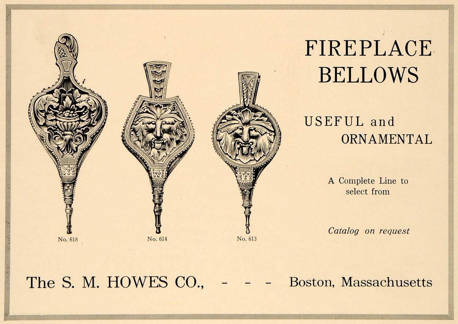 1918 Ad S. M. Howes Fireplace Bellows Ornamental Models - ORIGINAL GF2