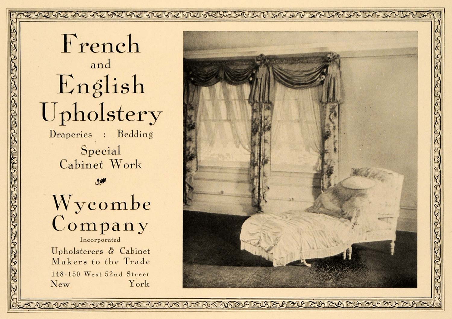 1918 Ad Wycombe French Eng. Upholstery Drapery Bedding - ORIGINAL GF2