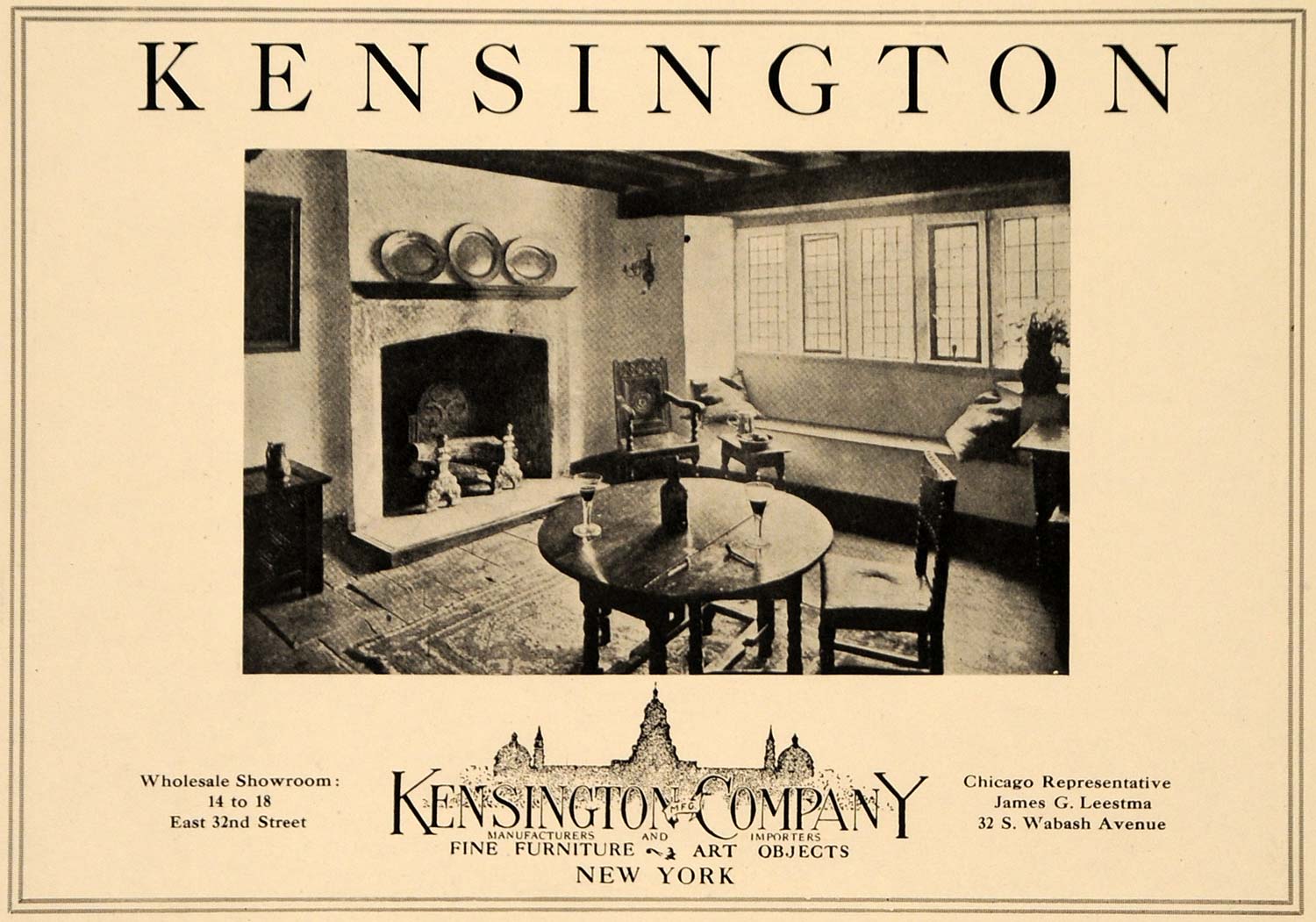 1918 Ad Kensington Furniture Art Object James G Leestma - ORIGINAL GF2