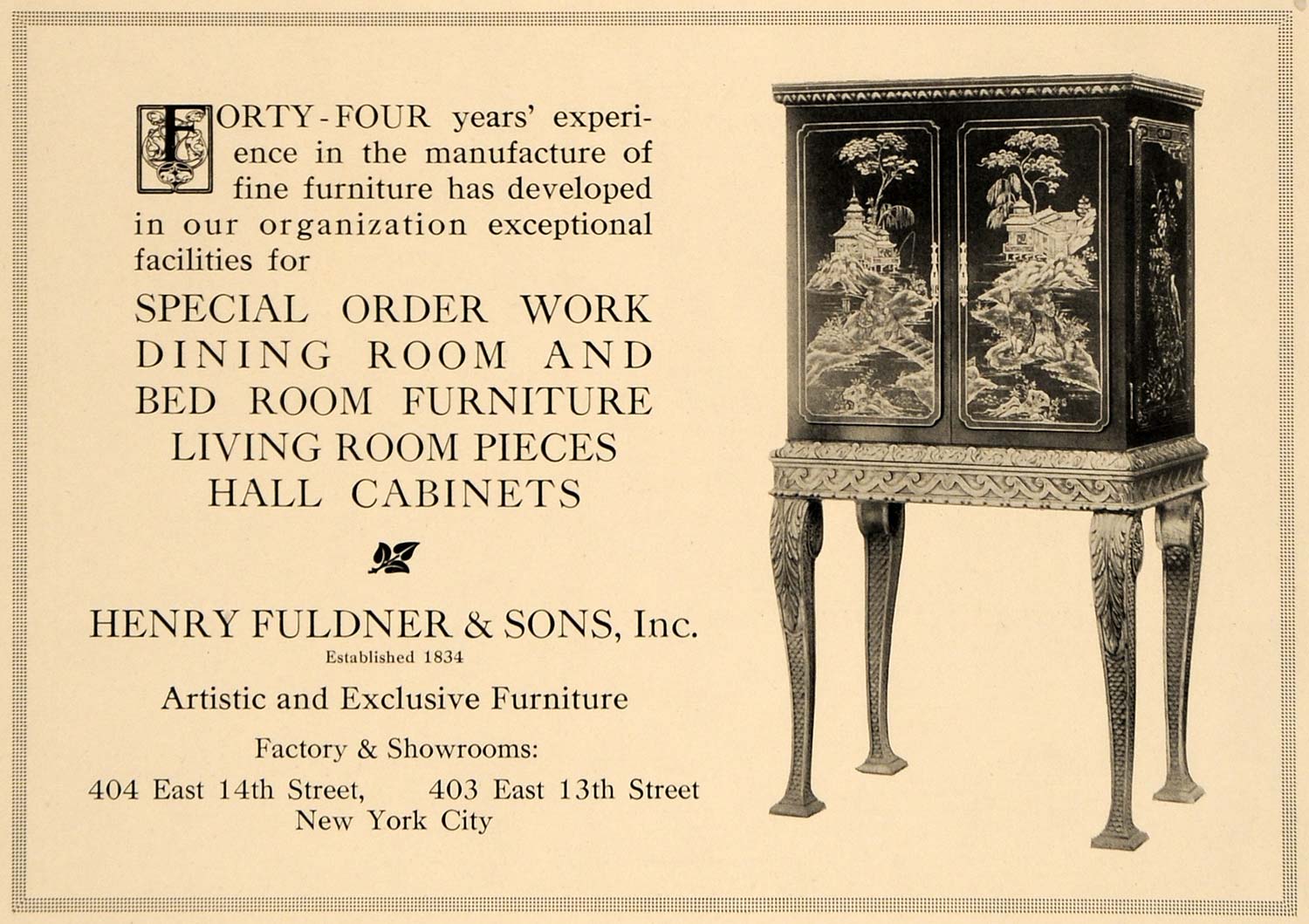 1918 Ad Henry Fuldner Furniture Hall Cabinet New York - ORIGINAL ADVERTISING GF2