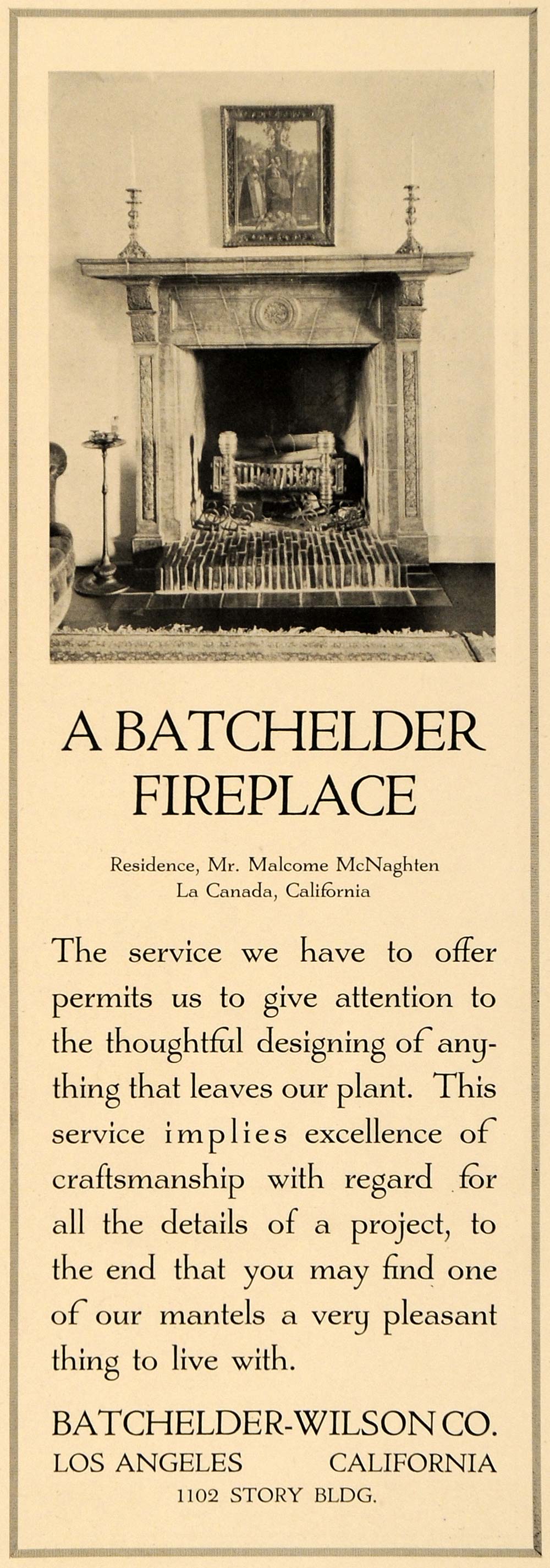 1919 Ad Batchelder-Wilson Fireplace Malcome McNaghten - ORIGINAL ADVERTISING GF2