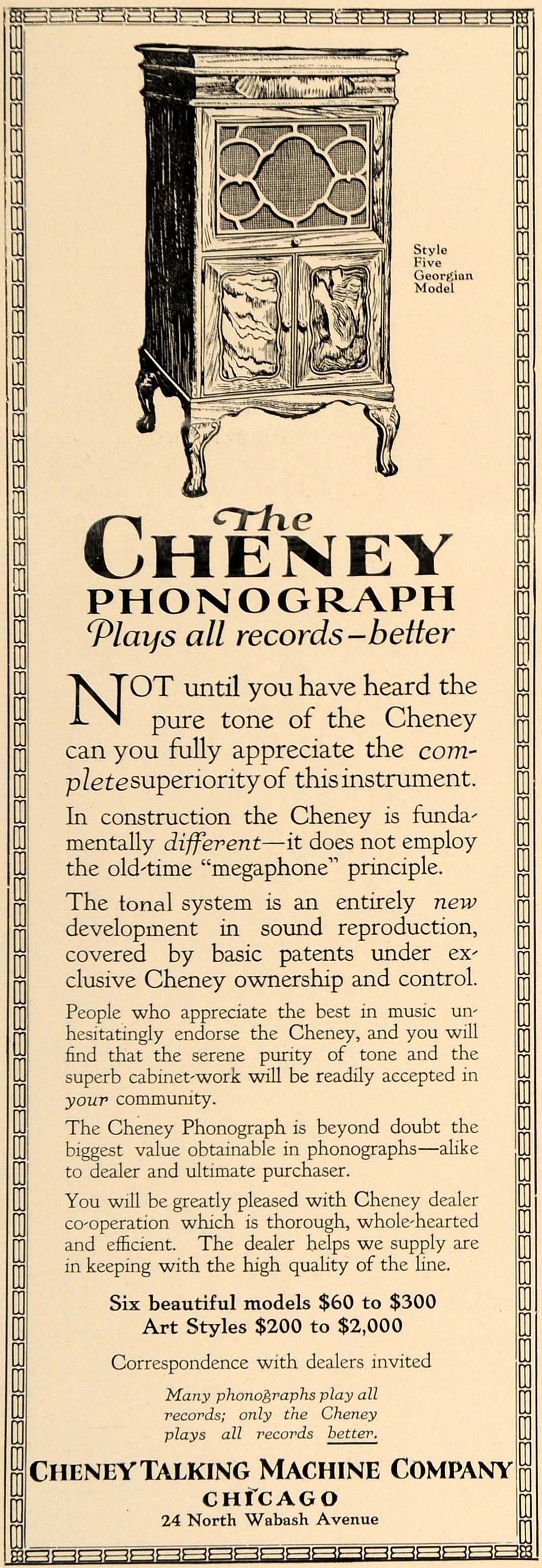 1918 Ad Cheney Phonograph Style 5 Georgian Model IL - ORIGINAL ADVERTISING GF2