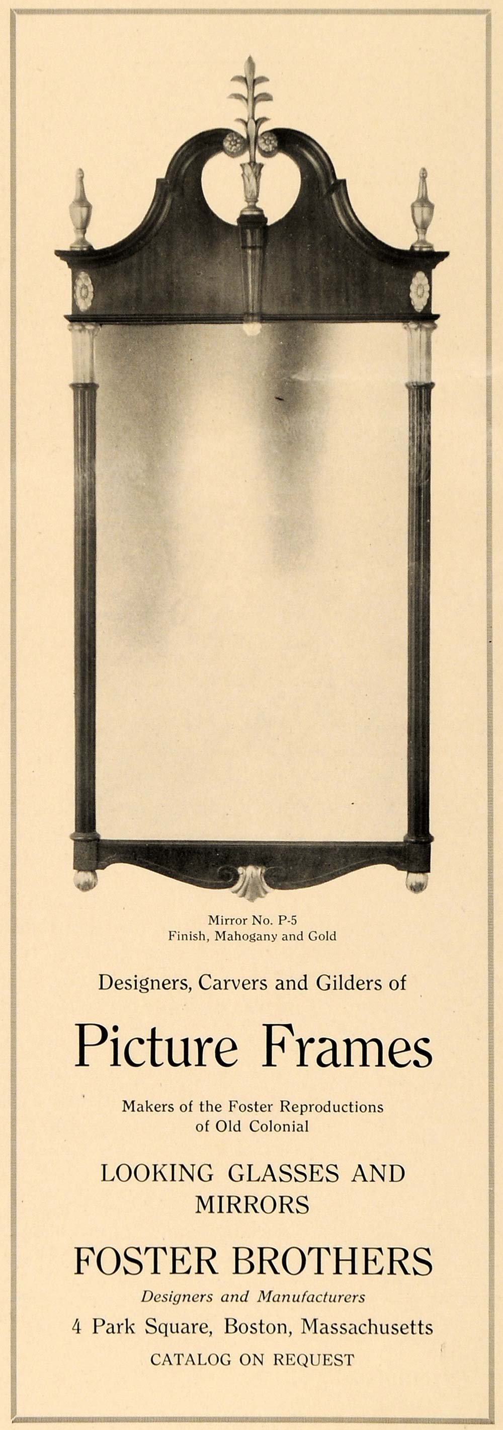 1918 Ad Foster Bros. Picture Frame Mirror Looking Glass - ORIGINAL GF2