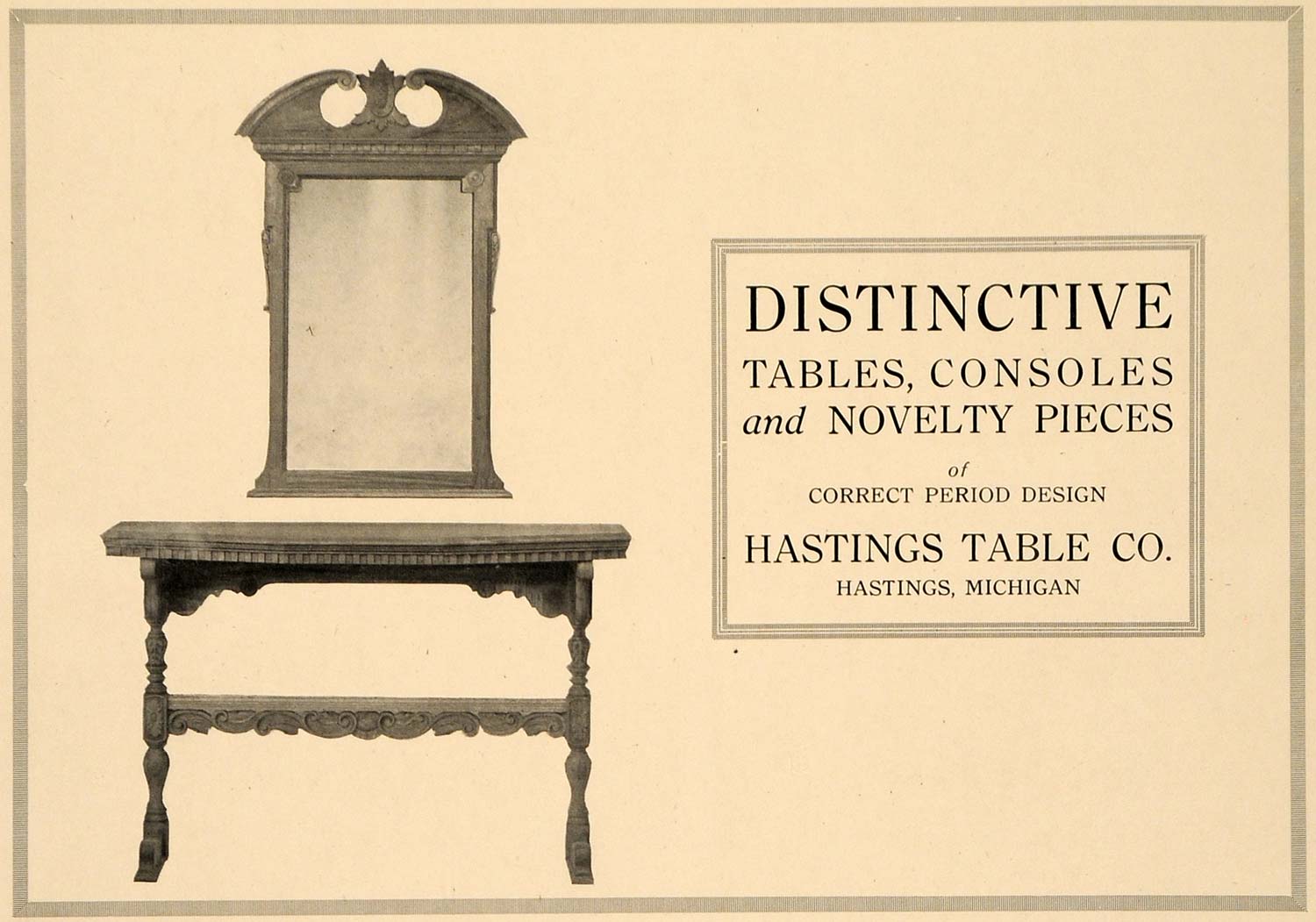 1918 Ad Hastings Period Table Consoles Novelty Mich. - ORIGINAL ADVERTISING GF2