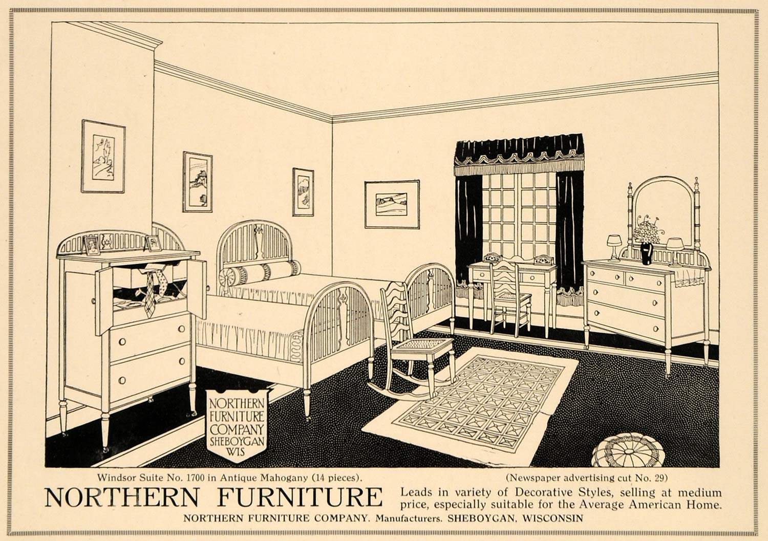 1918 Ad Northern Furniture Windsor Suite Sheyboygan WI - ORIGINAL GF2