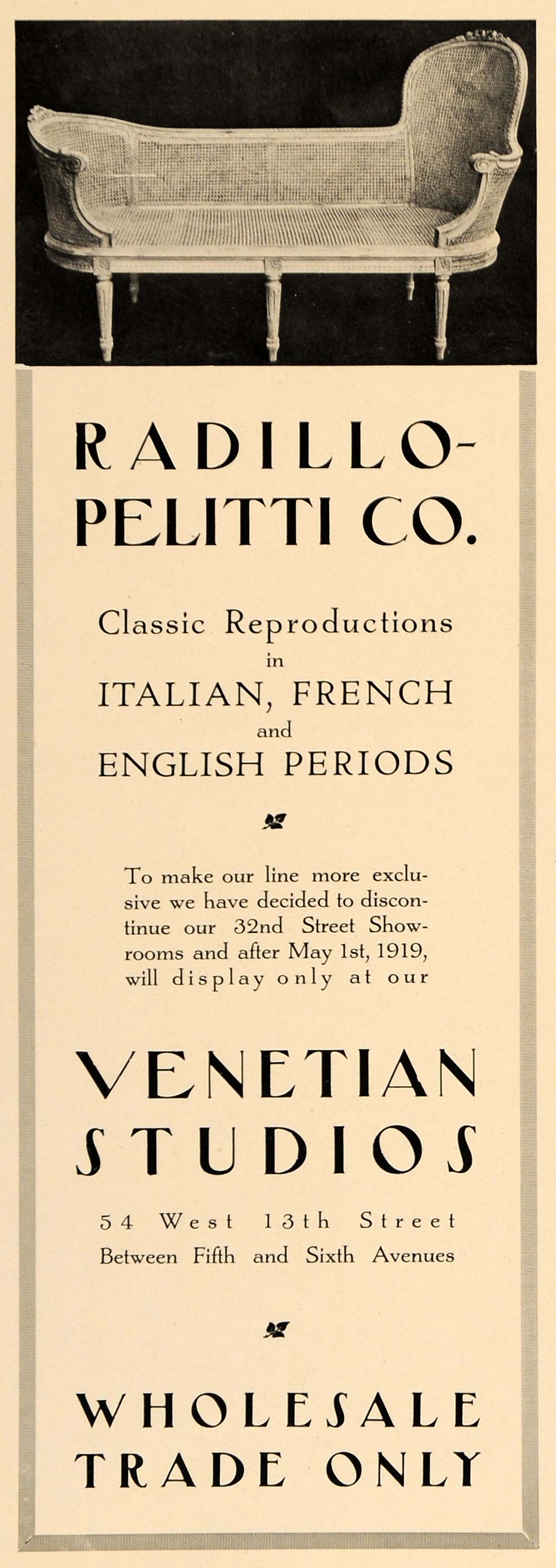 1919 Ad Radillo-Pelitti Reproductions French Italian - ORIGINAL ADVERTISING GF2