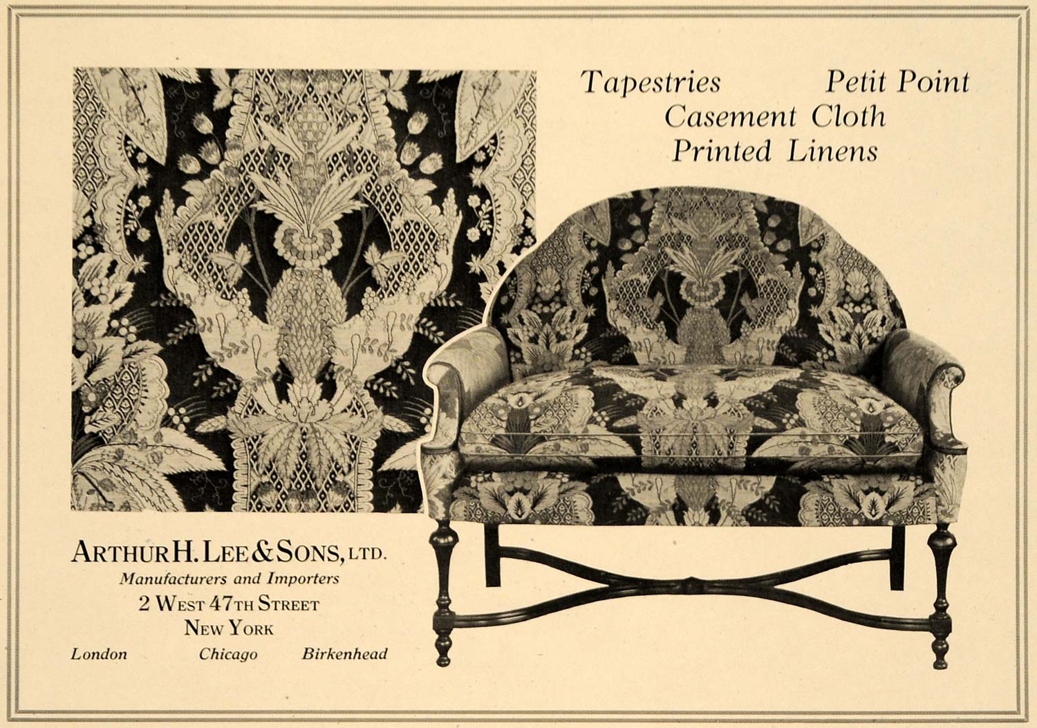 1919 Ad A. Lee Tapestries Petit Point Casement Cloth - ORIGINAL ADVERTISING GF2