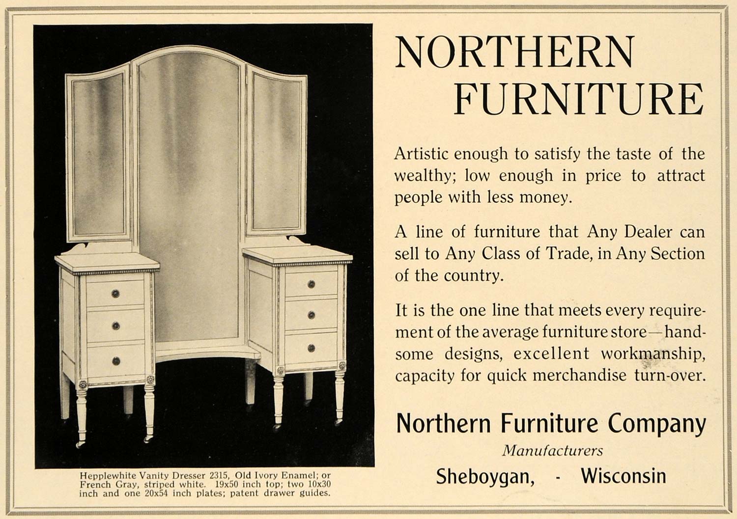 1919 Ad Northern Furniture Co. Hepplewhite Dresser 2315 - ORIGINAL GF2