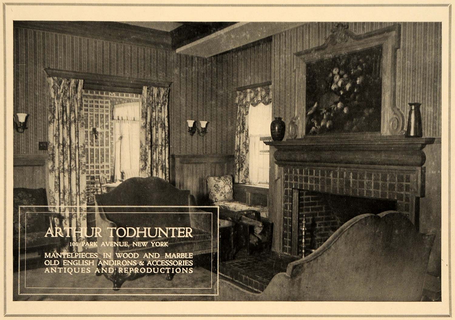 1919 Ad Arthur Todhunter Wood Marble Mantel Pieces - ORIGINAL ADVERTISING GF2