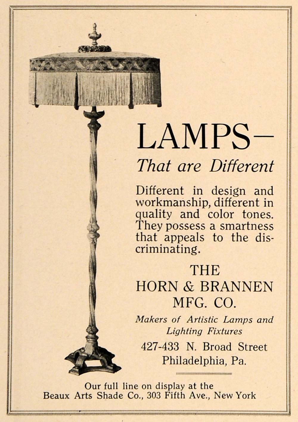 1919 Ad Horn & Brannen Mfg. Co. Lamps Lighting Decor - ORIGINAL ADVERTISING GF2