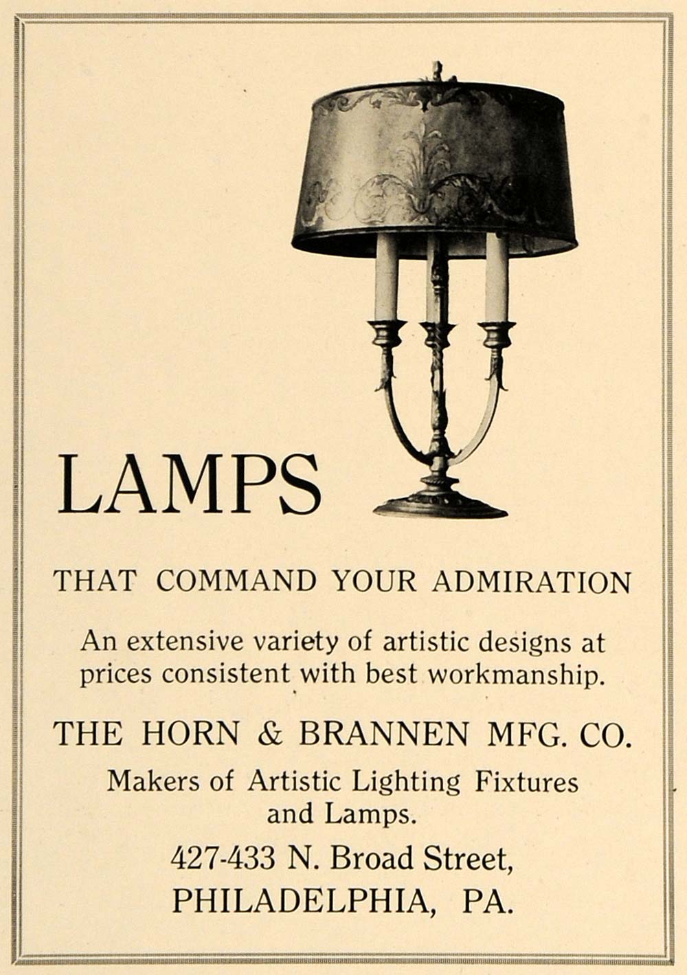 1918 Ad Horn & Brannen Mfg. Co. Lamps Lighting Decor - ORIGINAL ADVERTISING GF2