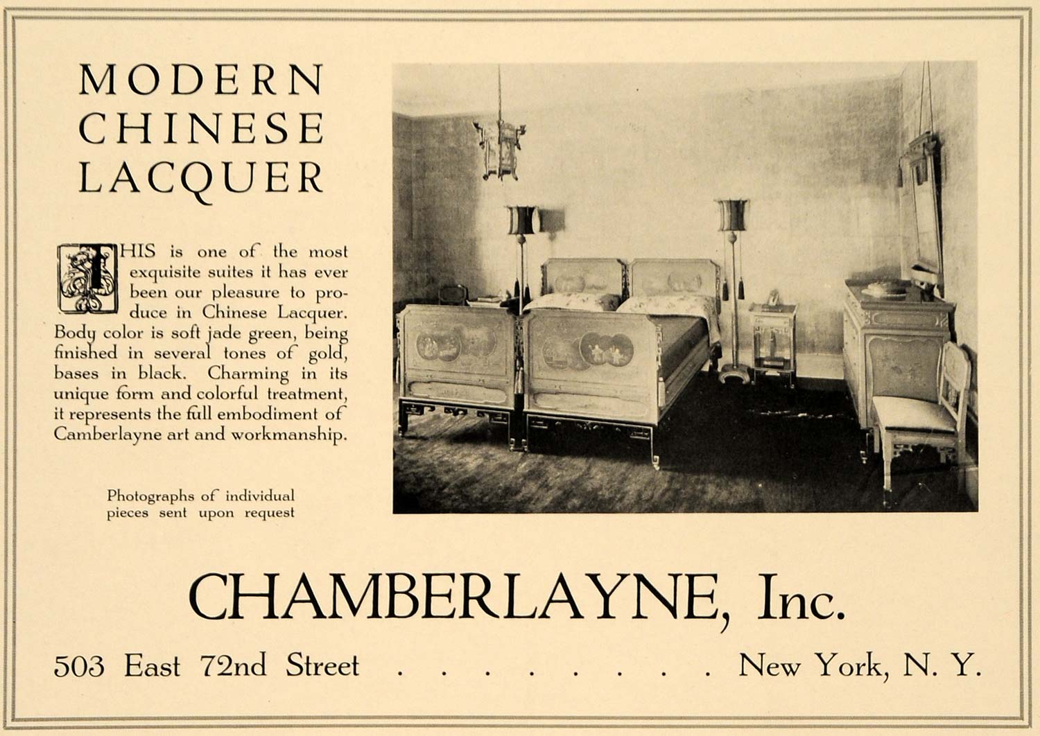 1918 Ad Chamberlayne Modern Chinese Lacquer Furniture - ORIGINAL ADVERTISING GF2