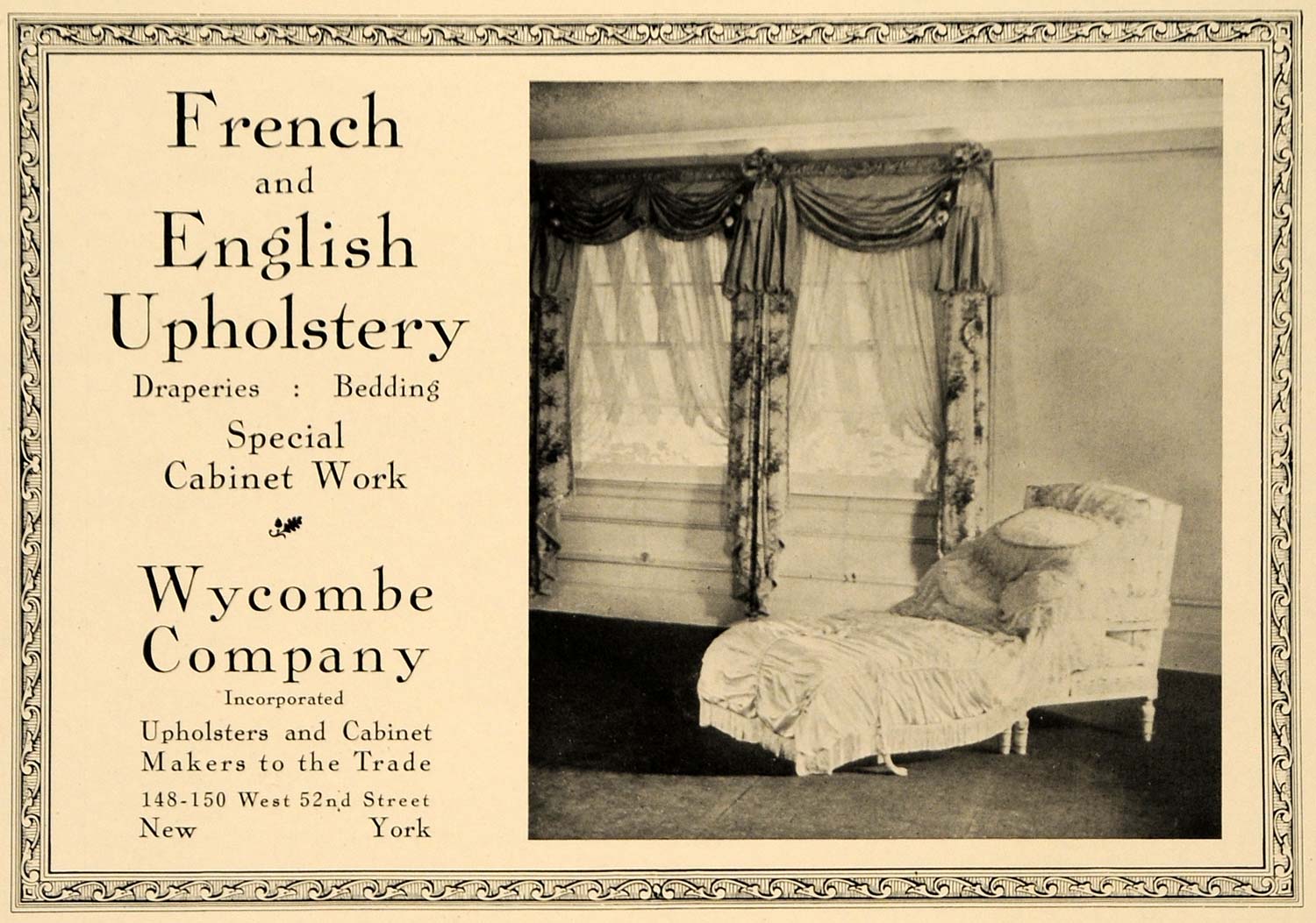 1918 Ad Wycombe Co. French English Upholstery Decor - ORIGINAL ADVERTISING GF2