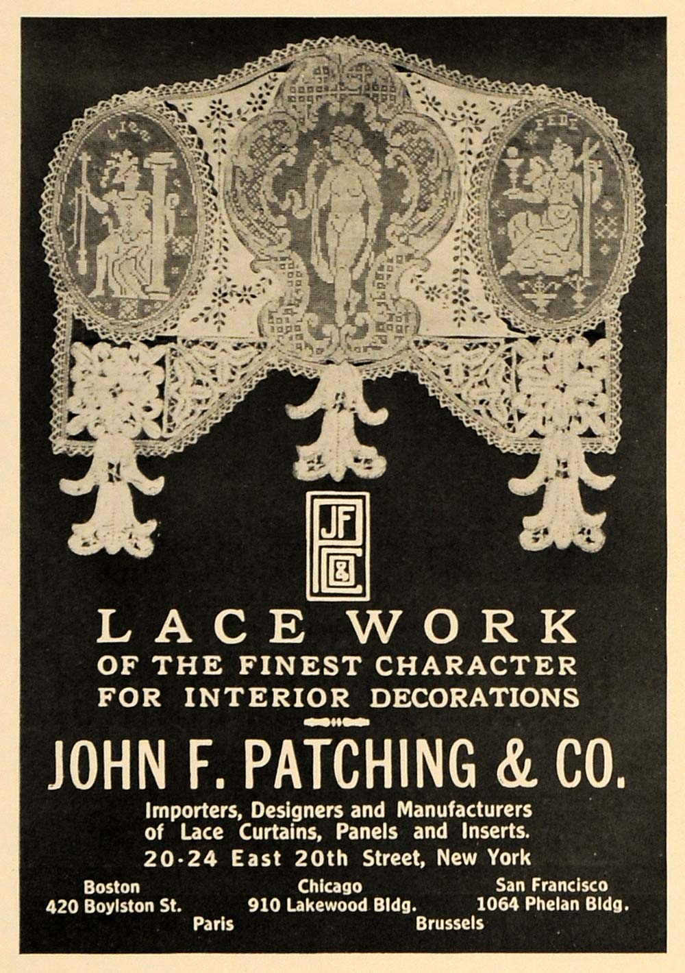 1918 Ad John F Patching Co. Lace Work Home Decoration - ORIGINAL ADVERTISING GF2