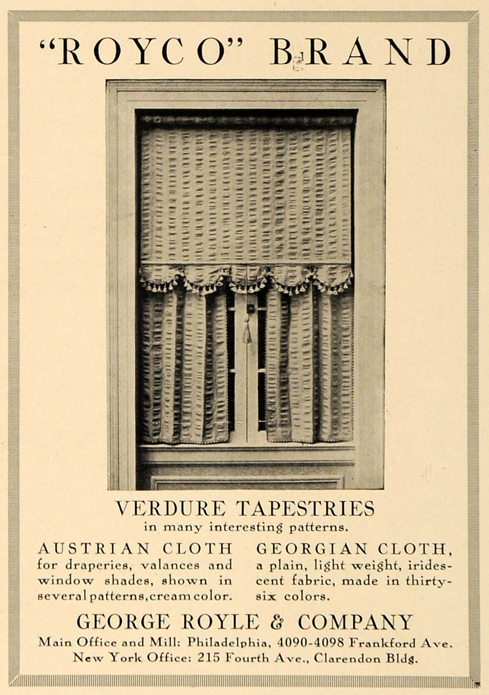 1918 Ad George Royle Royco Verdure Tapestries Decor - ORIGINAL ADVERTISING GF2