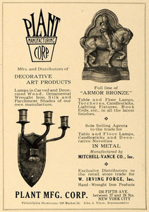 1920 Ad Plant Mfg Decorative Art Armor Bronze Decor NY - ORIGINAL GF2