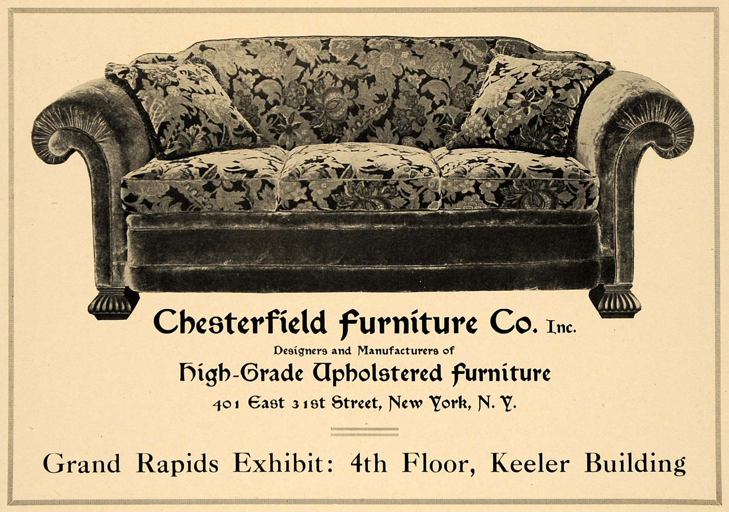 1920 Ad Chesterfield Upholstered