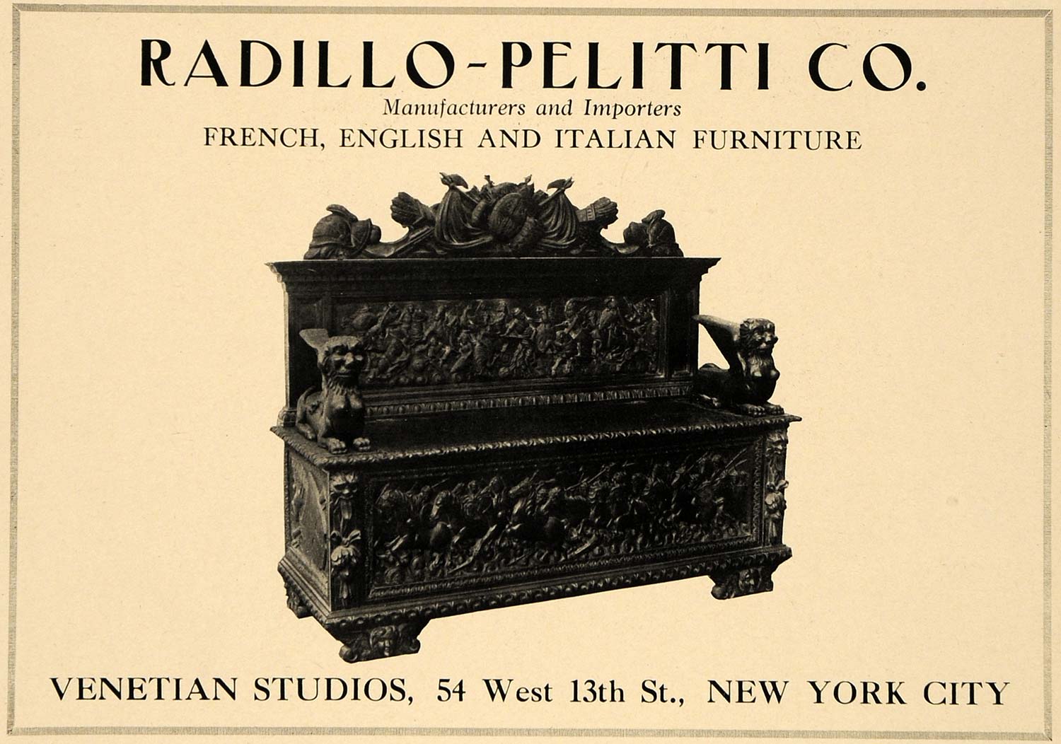 1920 Ad Radillo-Pelitti Co. Furniture Venetian Studios - ORIGINAL GF2