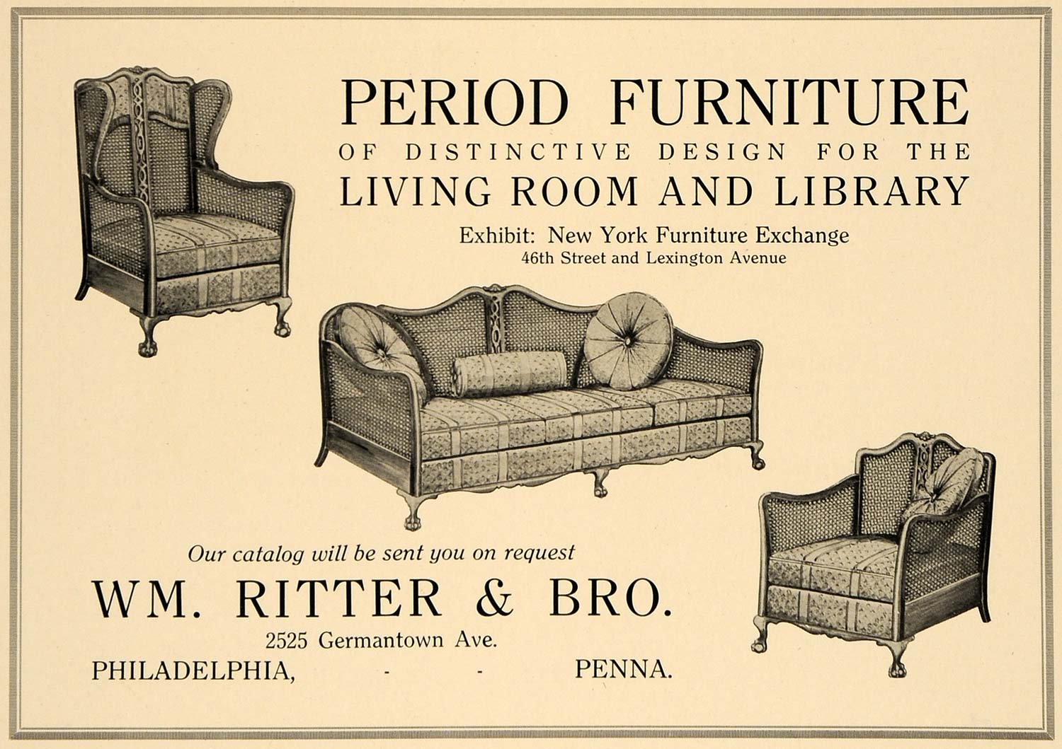 1918 Ad WM. Ritter & Bro. Period Furniture Sofa Chairs - ORIGINAL GF2