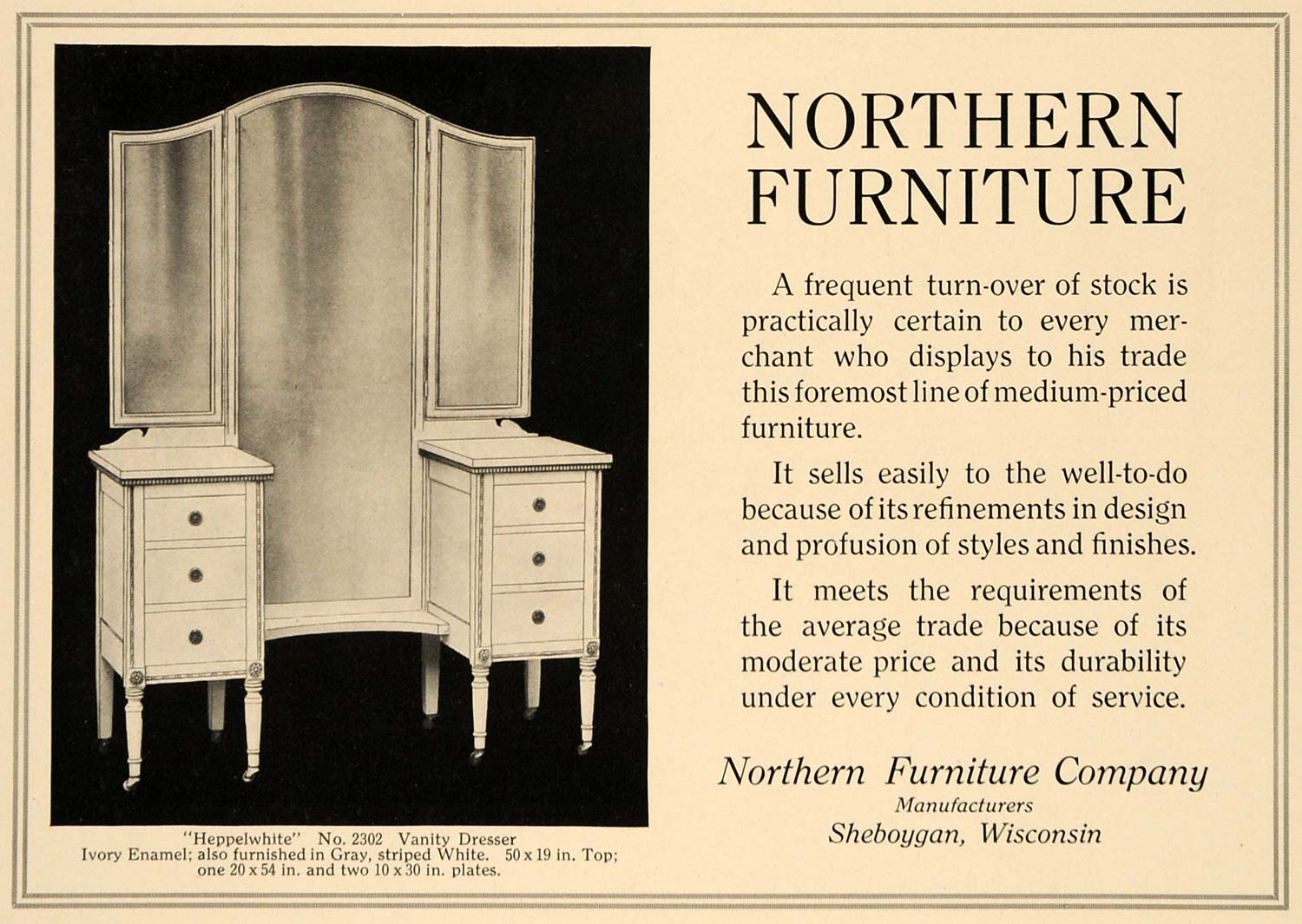1918 Ad Northern Furniture Co. Heppelwhite Dresser 2302 - ORIGINAL GF2