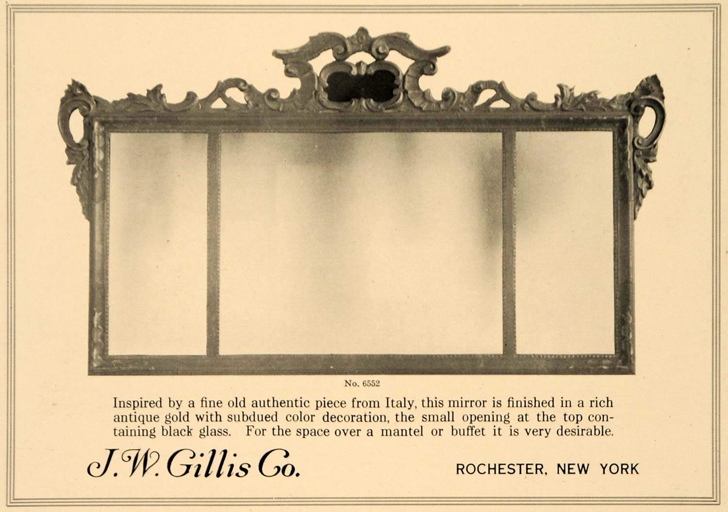 1918 Ad J W Gillis Co. Furniture Gold Mirror Home Decor - ORIGINAL GF2