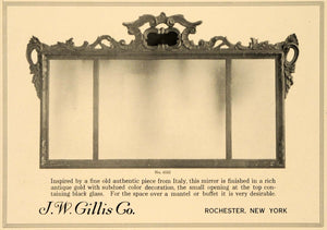 1918 Ad J W Gillis Co. Furniture Gold Mirror Home Decor - ORIGINAL GF2