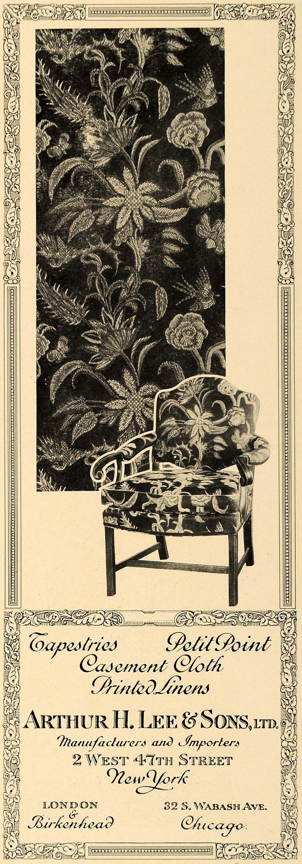 1919 Ad Arthur H. Lee & Sons Ltd. Upholstered Fabrics - ORIGINAL ADVERTISING GF2
