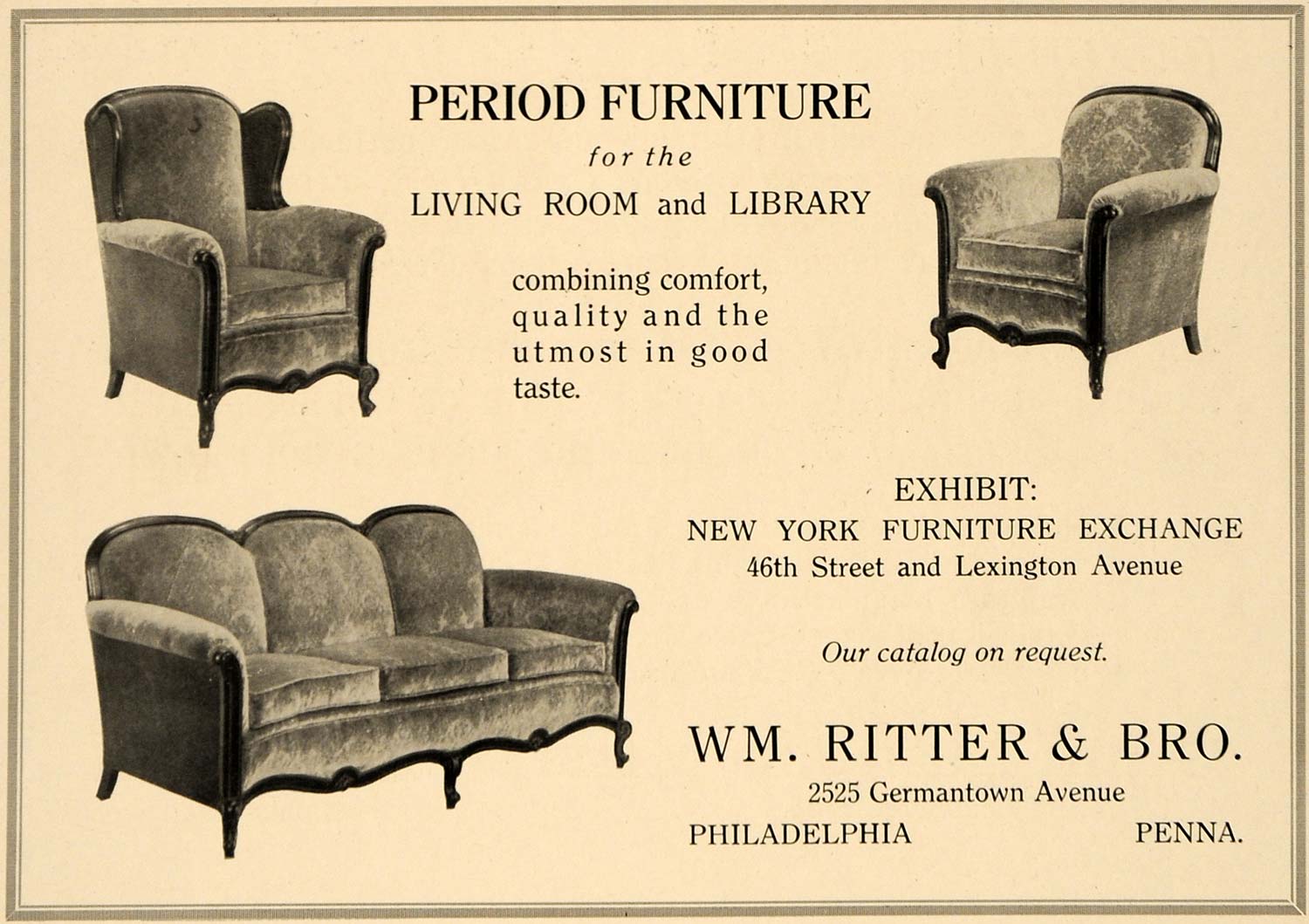 1918 Ad WM Ritter & Bro. Period Furniture Sofa Chairs - ORIGINAL ADVERTISING GF2