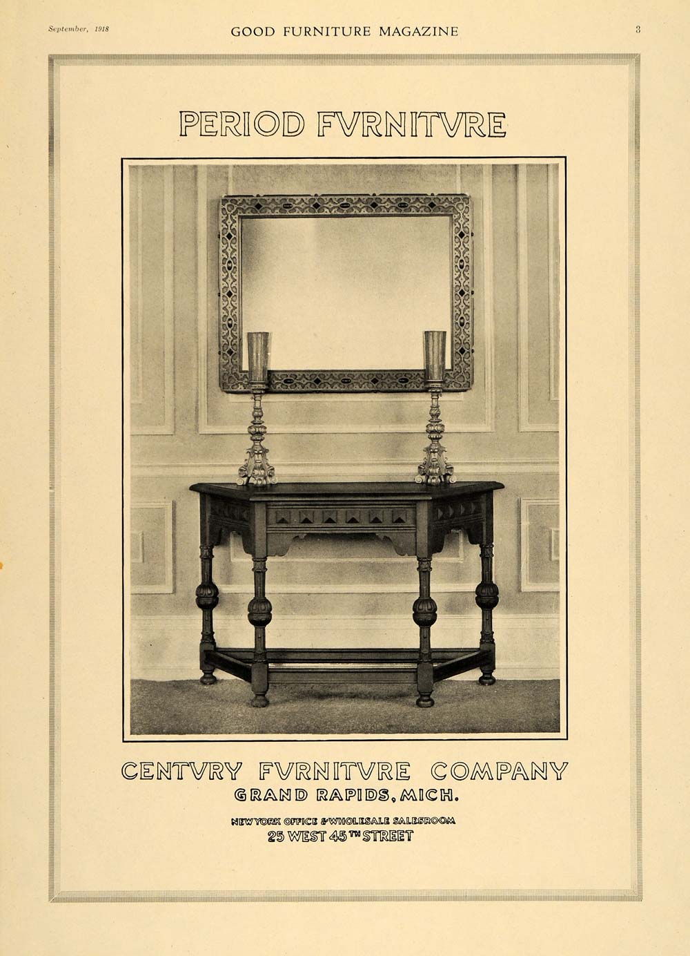 1918 Ad Century Furniture Company Hallway Table Mirror - ORIGINAL GF3