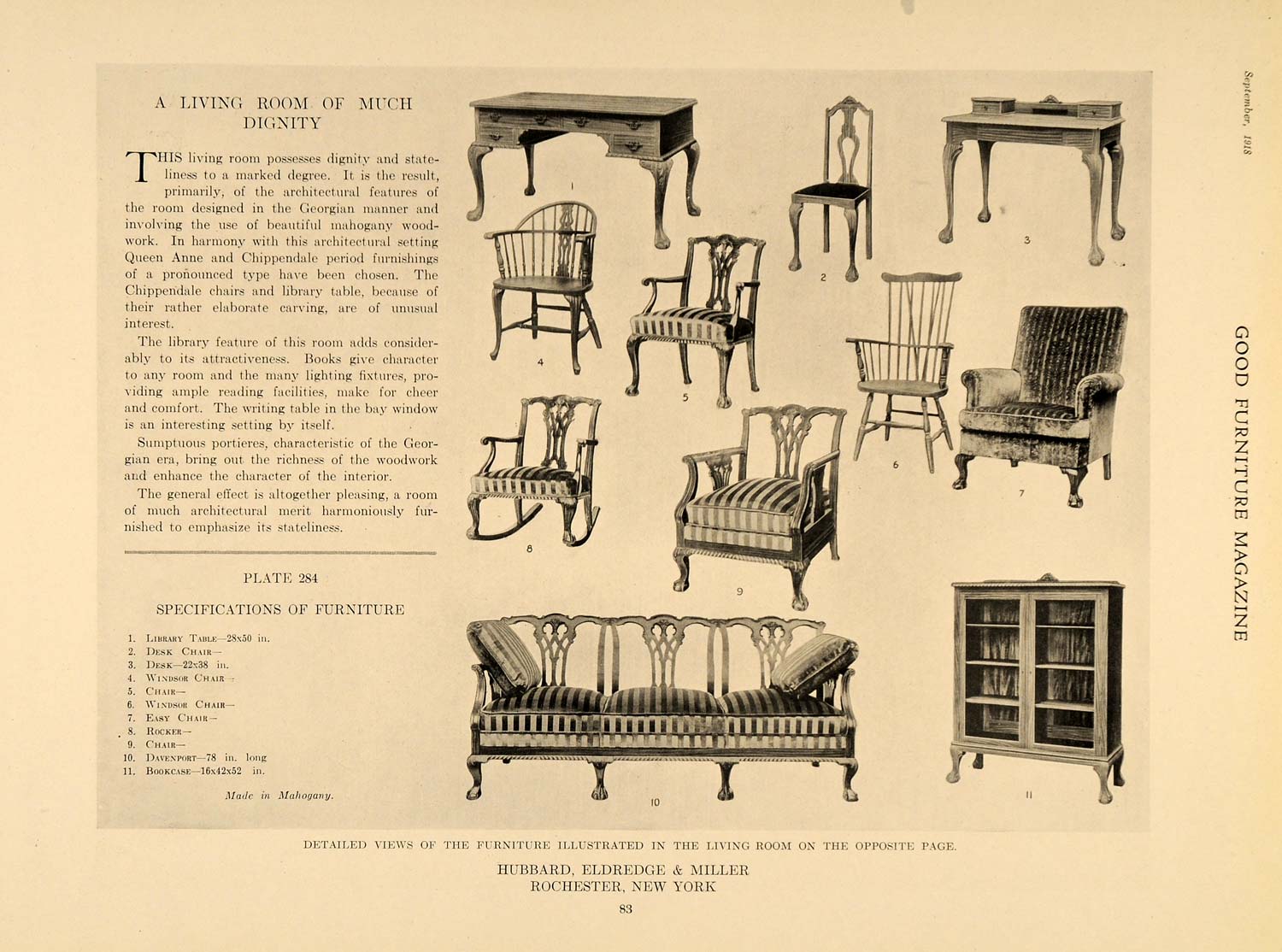 1918 Print Furniture Designs Hubbard Eldredge Miller - ORIGINAL HISTORIC GF3