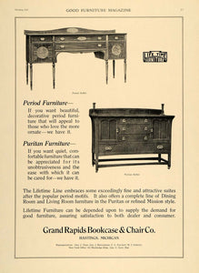 1919 Ad Period Puritan Grand Rapids Bookcase & Chair - ORIGINAL ADVERTISING GF3