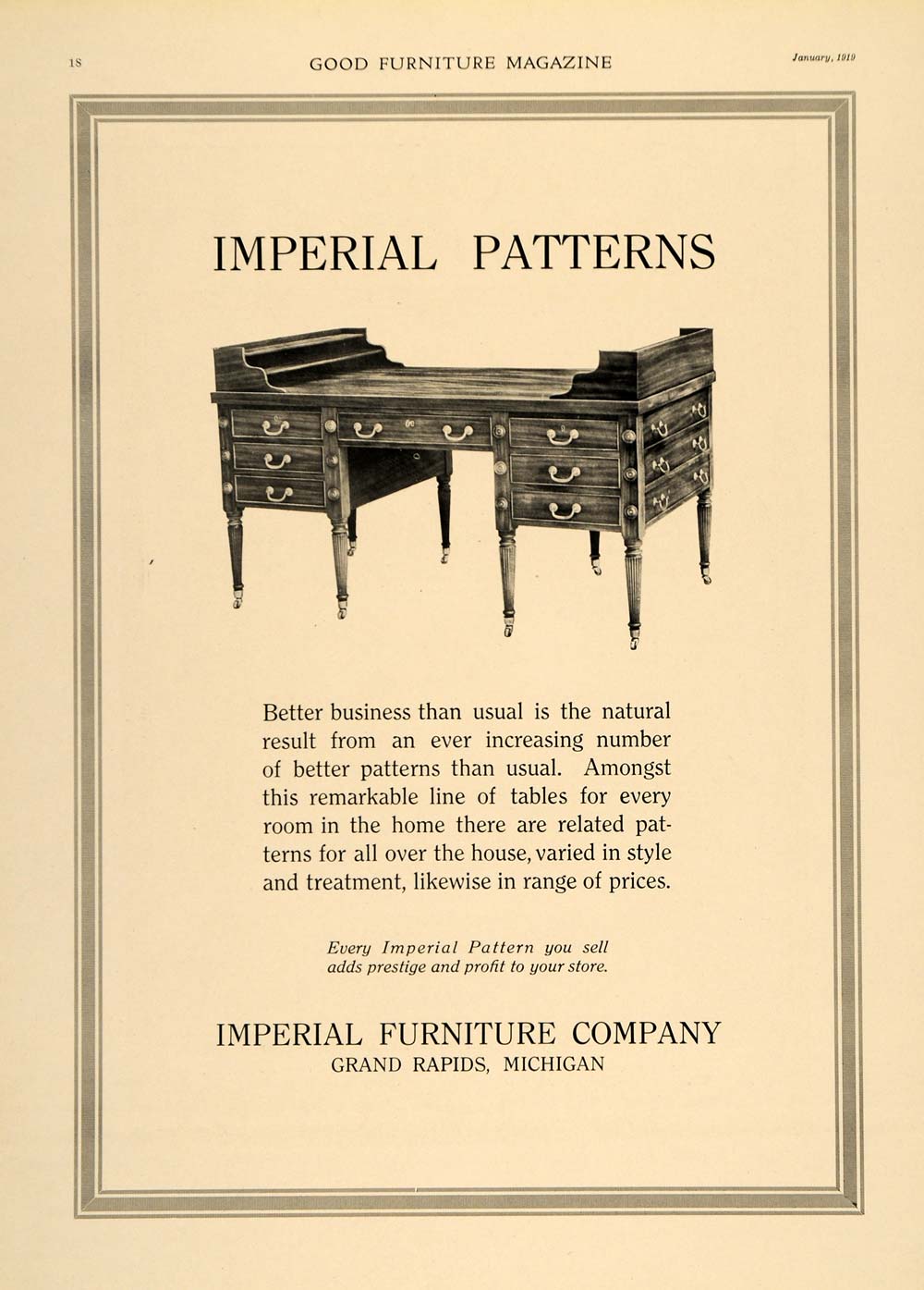 1919 Ad Desk Patterns Imperial Furniture Company Drawer - ORIGINAL GF3