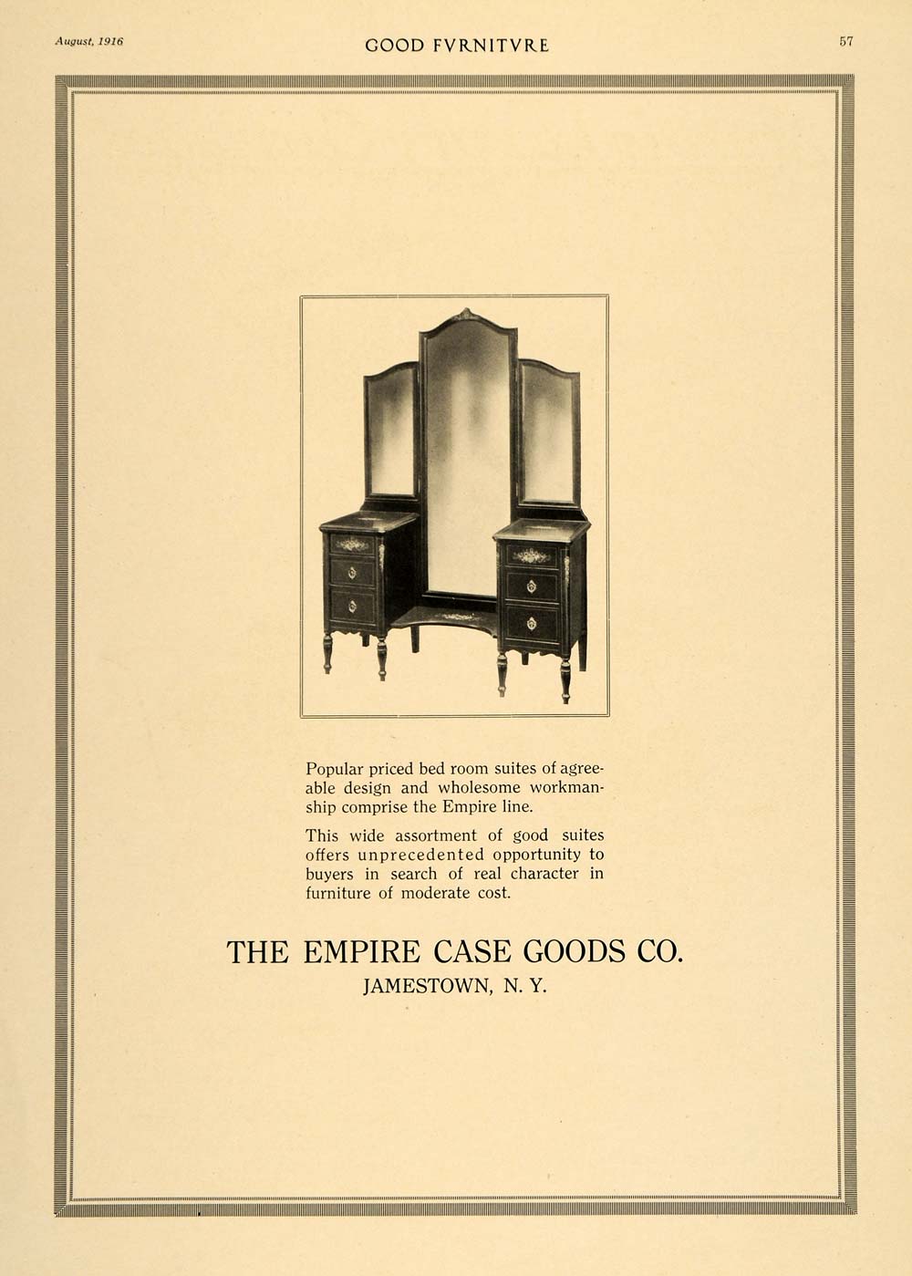 1916 Ad Vanity Dresser Mirror Empire Case Goods Company - ORIGINAL GF3