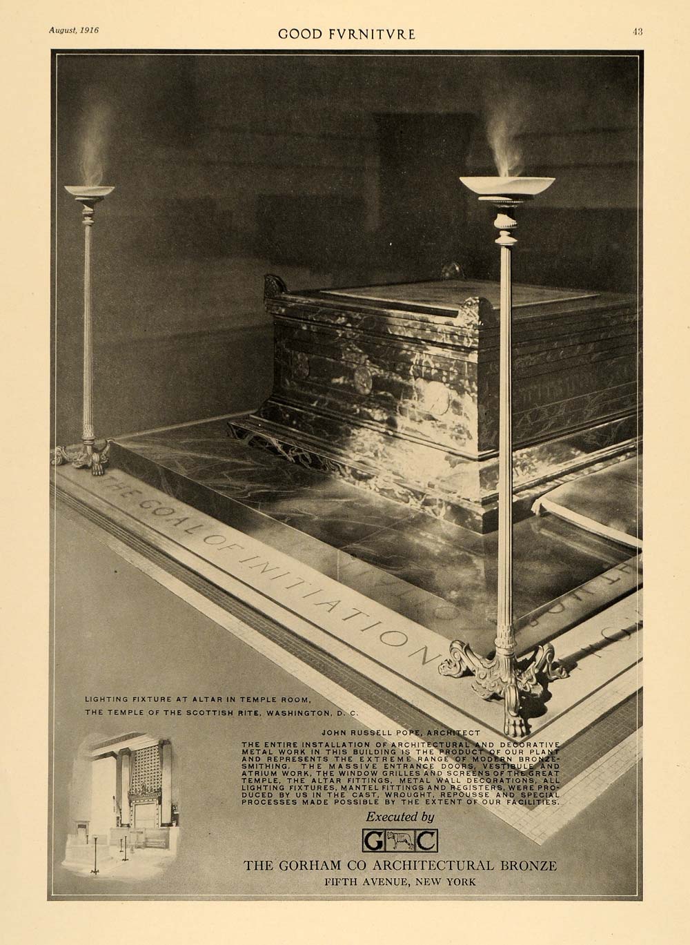 1916 Ad Temple Scottish Rite Altar Gorham Company Light - ORIGINAL GF3
