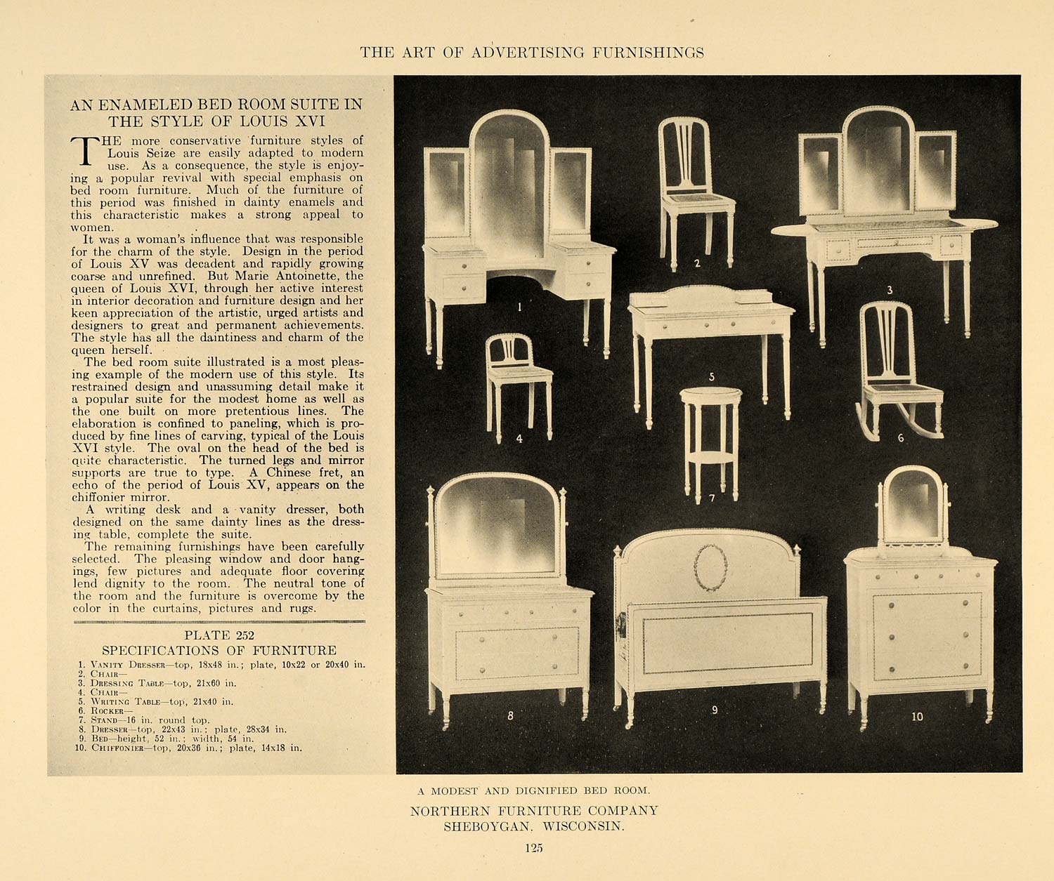 1917 Print Northern Furniture Company Sheboygan Bedroom ORIGINAL HISTORIC GF3
