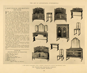 1917 Print Widdicomb Furniture Company Bedroom Wardrobe ORIGINAL HISTORIC GF3