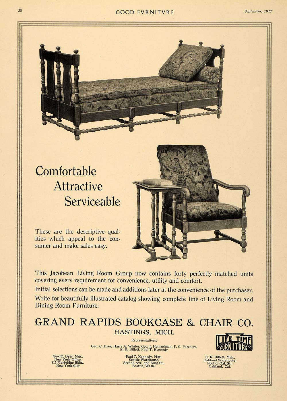 1917 Ad Bed Set Grand Rapids Bookcase Chair Company - ORIGINAL ADVERTISING GF3