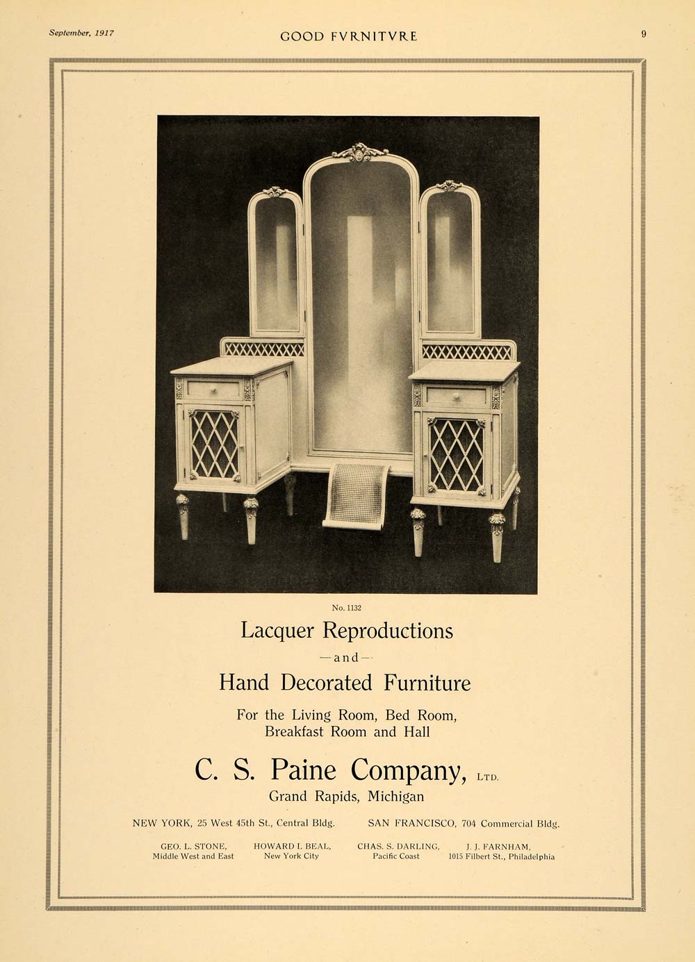 1917 Ad 1132 Dressing Table C S Paine Company Furniture - ORIGINAL GF3