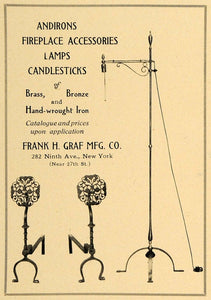 1921 Ad Frank H Graf Mfg. Co. Andirons Lamps Decor - ORIGINAL ADVERTISING GF4